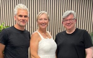 Paul Angell, Martine Croxall and Guy Clapperton at a client's site in 2026